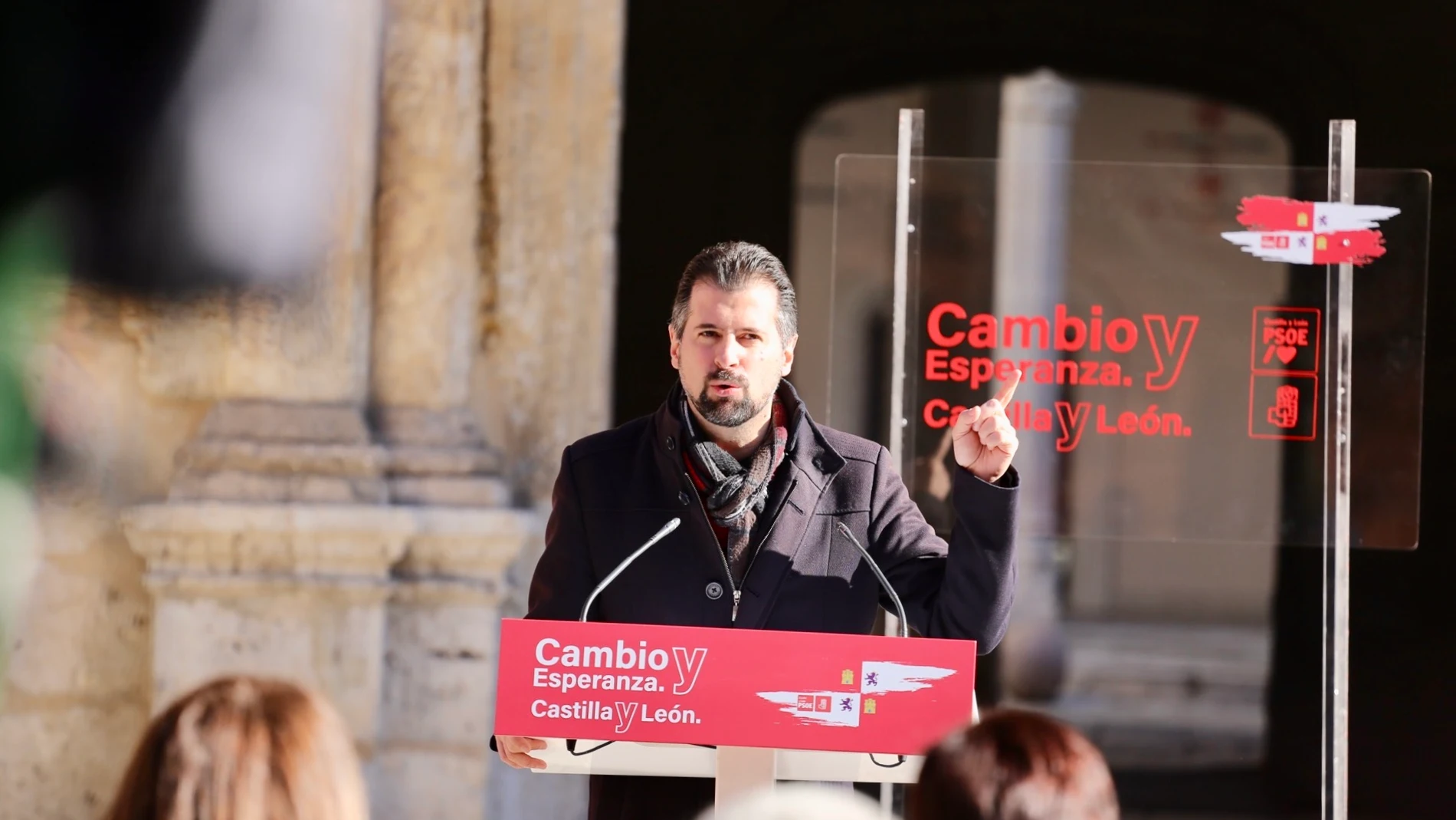 El secretario general del PSOECyL y candidato a la Presidencia de la Junta, Luis Tudanca, se dirige al público vallisoletano