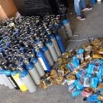 Las bombonas intervenidas. POLICÍA NACIONAL