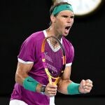 Nadal celebra uno de los puntos ante Matteo Berrettini