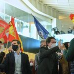 Pablo Casado y Fernández Mañueco, a su llegada al Lienzo Norte de Ávila para el acto de campaña