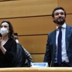 El presidente del Partido Popular, Pablo Casado y la portavoz del partido en el Congreso, Cuca Gamarra