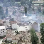 Instantánea del pueblo de Riaño con la mayoría de las casas derruidas