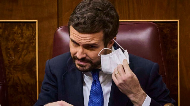 El líder del Partido Popular, Pablo Casado en su ultima comparecencia en el Congreso de los Diputados como presidente del PP y líder de la oposición