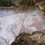 Imagen de una parte del mosaico romano hallado en un olivar de Adamuz