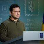 El presidente de Ucrania, Volodimir Zelenski, en una declaración institucional.