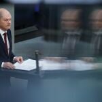 El canciller alemán, Olaf Scholz, durante el histórico discurso ante el Bundestag del 27 de febrero