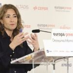 La ministra de Transportes, Movilidad y Agenda Urbana, Raquel Sánchez, durante su intervención de hoy
