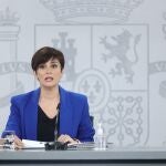 La ministra Portavoz y de Política Territorial, Isabel Rodríguez, en una rueda de prensa posterior a una reunión del Consejo de Ministros, en La Moncloa
