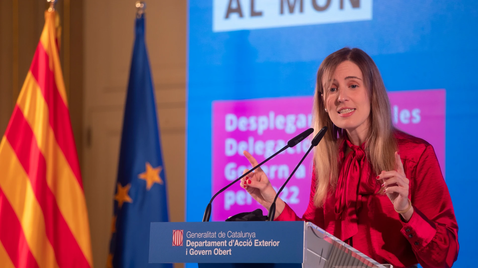 La consellera de Acción Exterior del Govern, Victòria Alsina, durante su intervención en un acto celebrado este lunes en el Palau de Pedralbes