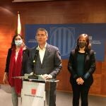 El conseller de Educación, Josep Gonzàlez-Cambray, junto a la secretaria general Patrícia Gomà y la secretaria de Transformación Educativa Núria Mora EUROPA PRESS