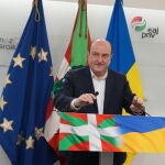 El presidente del EBB del PNV, Andoni Ortuzar, interviene hoy en Bilbao