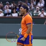 Nadal celebra uno de los puntos ante Alcaraz