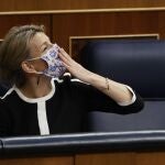 La vicepresidenta segunda del Gobierno y ministra de Trabajo, Yolanda Díaz, durante el pleno del Congreso de los Diputados celebrado el jueves