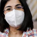 La ministra de Sanidad, Carolina Darias, a su llegada a una reunión de ministros del ramo de la Unión Europea (UE).