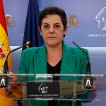 La portavoz de EH Bildu Mertxe Aizpurua durante la rueda de prensa ofrecida este martes en el Congreso de los Diputados
