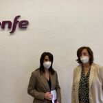 Ángeles Armisén durante su encuentro con la responsable de Renfe, Sonia Araújo