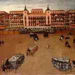 Cuadro de una corrida de toros regia en la Plaza Mayor de Madrid