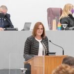 La vicepresidenta y consejera de Mujer, Igualdad, LGTBI, Familia y Política Social, Isabel Franco, comparece en el Pleno de la Asamblea Regional para informar sobre el procedimiento de desplazados de Ucrania a la Región de Murcia