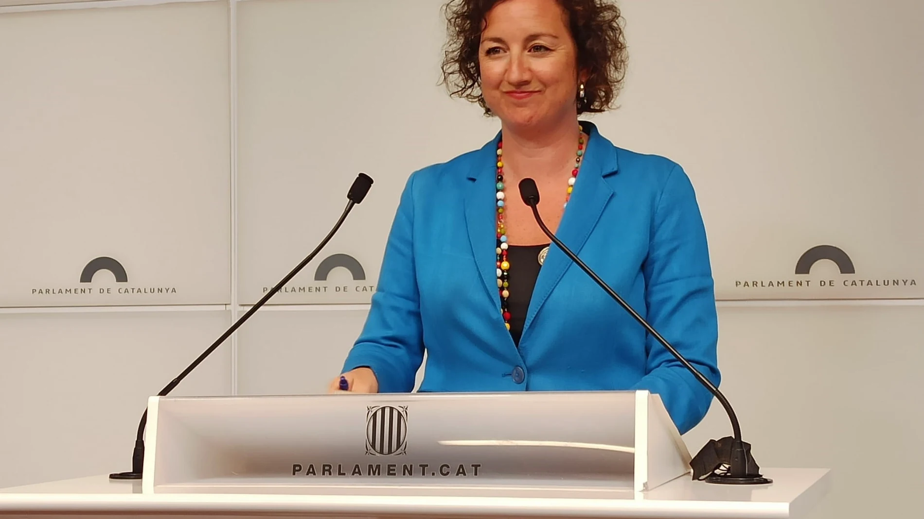La portavoz del PSC-Units en el Parlament, Alícia Romero, en rueda de prensa.