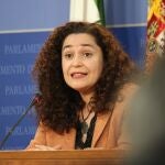 La portavoz parlamentaria de Unidas Podemos por Andalucía, Inmaculada Nieto, en rueda de prensa. UNIDAS PODEMOS POR ANDALUCÍA