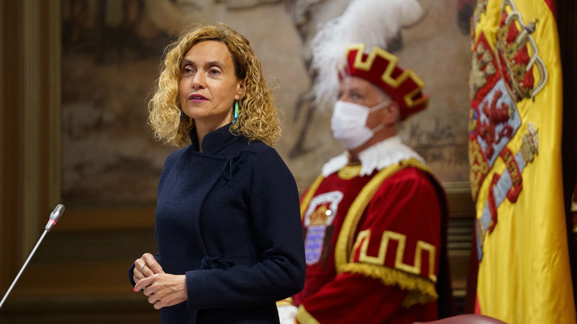 La presidenta del Congreso de los Diputados, Meritxell Batet, durante su discurso con motivo del acto institucional del 40 aniversario del Parlamento de Canarias
