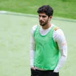 Gonçalo Guedes, en el entrenamiento previo a la final de la Copa del Rey en La Cartuja