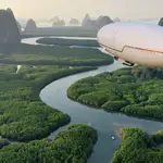 Simulación de un viaje en el yate de lujo volador.