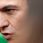 MADRID, 28/04/2022.- El presidente del Gobierno, Pedro Sánchez, en declaraciones a los medios a su salida del pleno celebrado este jueves en el Congreso. El Congreso ha convalidado este jueves el plan para paliar las consecuencias de la guerra en Ucrania gracias al apoyo de EH Bildu, imprescindible ante el rechazo de ERC, y la oposición del PP, que hasta el último momento había dejado la puerta abierta a la posibilidad de facilitar la aprobación. El real decreto ley, que contiene medidas como la bonificación de 20 céntimos por litro de carburante o ayudas para sectores especialmente afectados por la crisis, ha sido finalmente convalidado por 176 votos a favor, 172 en contra y 1 abstención. EFE/ Mariscal