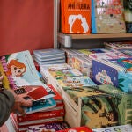 Una persona consulta un libro durante la inauguración de la Feria del Libro 2022, en los Jardines de Viveros de Valencia