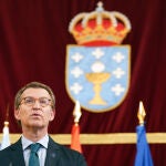 Alberto Núñez Feijóo, en Santiago de Compostela el pasado viernes, en el acto de renuncia a la presidencia de la Xunta