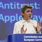 La comisaria de Competencia, Margrete Vestager, hoy, en Bruselas