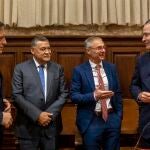 El rector de la USAL, Ricardo Rivero; el embajador de México en España, Quirino Ordaz; el rector de la Universidad Autónoma Nacional de México, Santos Guzmán; y el alcalde de Salamanca, Carlos García Carbayo, inauguran las jornadas