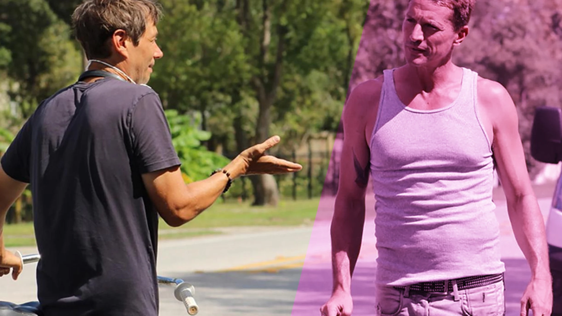 Sean Baker (izquierda) dirigiendo a Simon Rex en "Red Rocket", que llega a los cines este viernes
