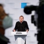 GRAFCAV2328. SAN SEBASTIÁN, 04/02/2022.- El coordinador general de EH Bildu, Arnaldo Otegi, ha analizado en una comparecencia de prensa este viernes en San Sebastián la aprobación de la reforma laboral, un texto que su formación no ha apoyado. EFE/Javier Etxezarreta