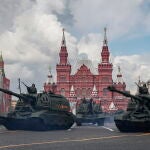 Tanques en la plaza Roja de Moscú para conmemorar la victoria sobre la Alemania nazi en 1945