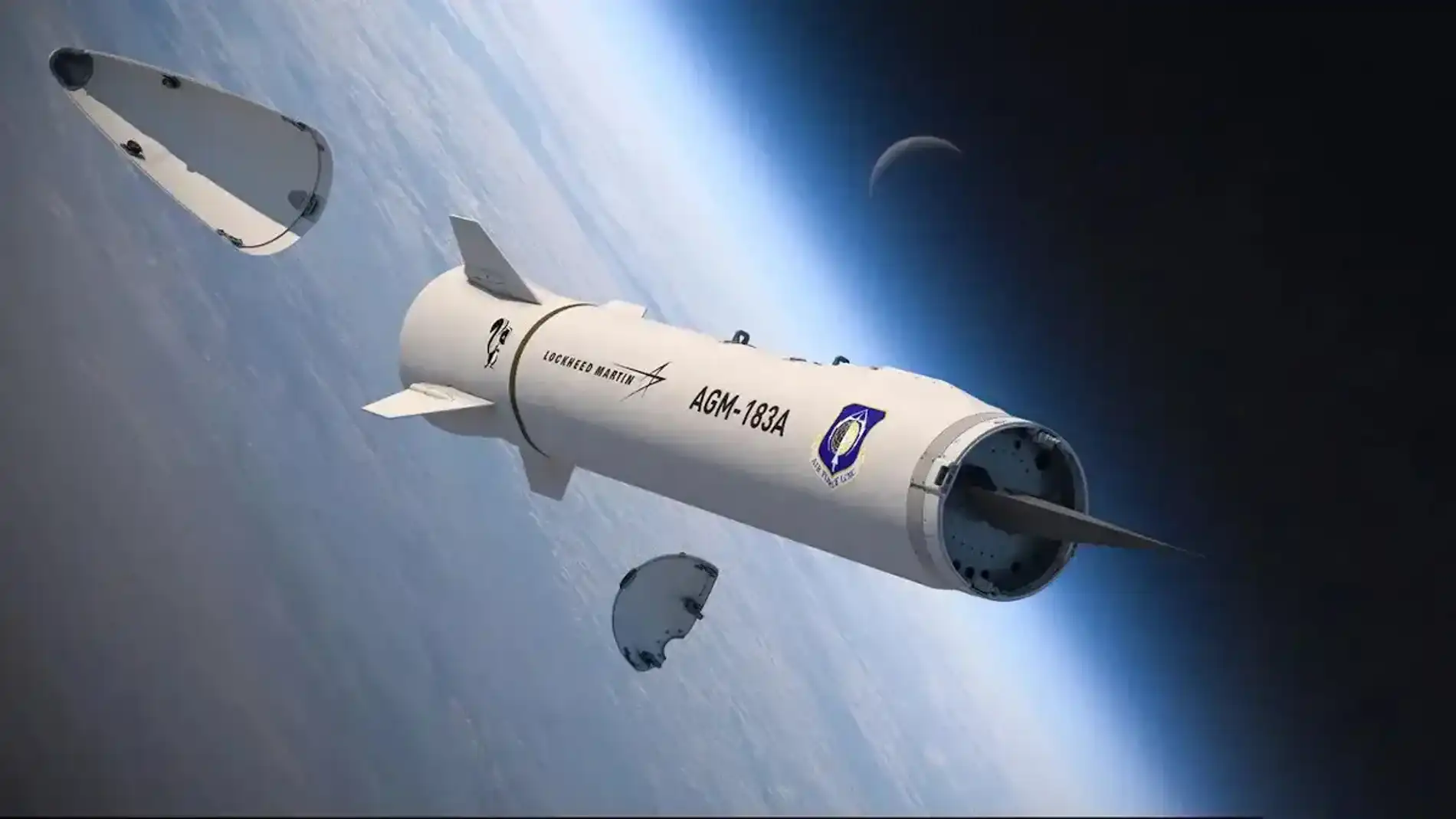 Representación gráfica de misil hipersónico AGM-183A de respuesta rápida lanzado desde el aire