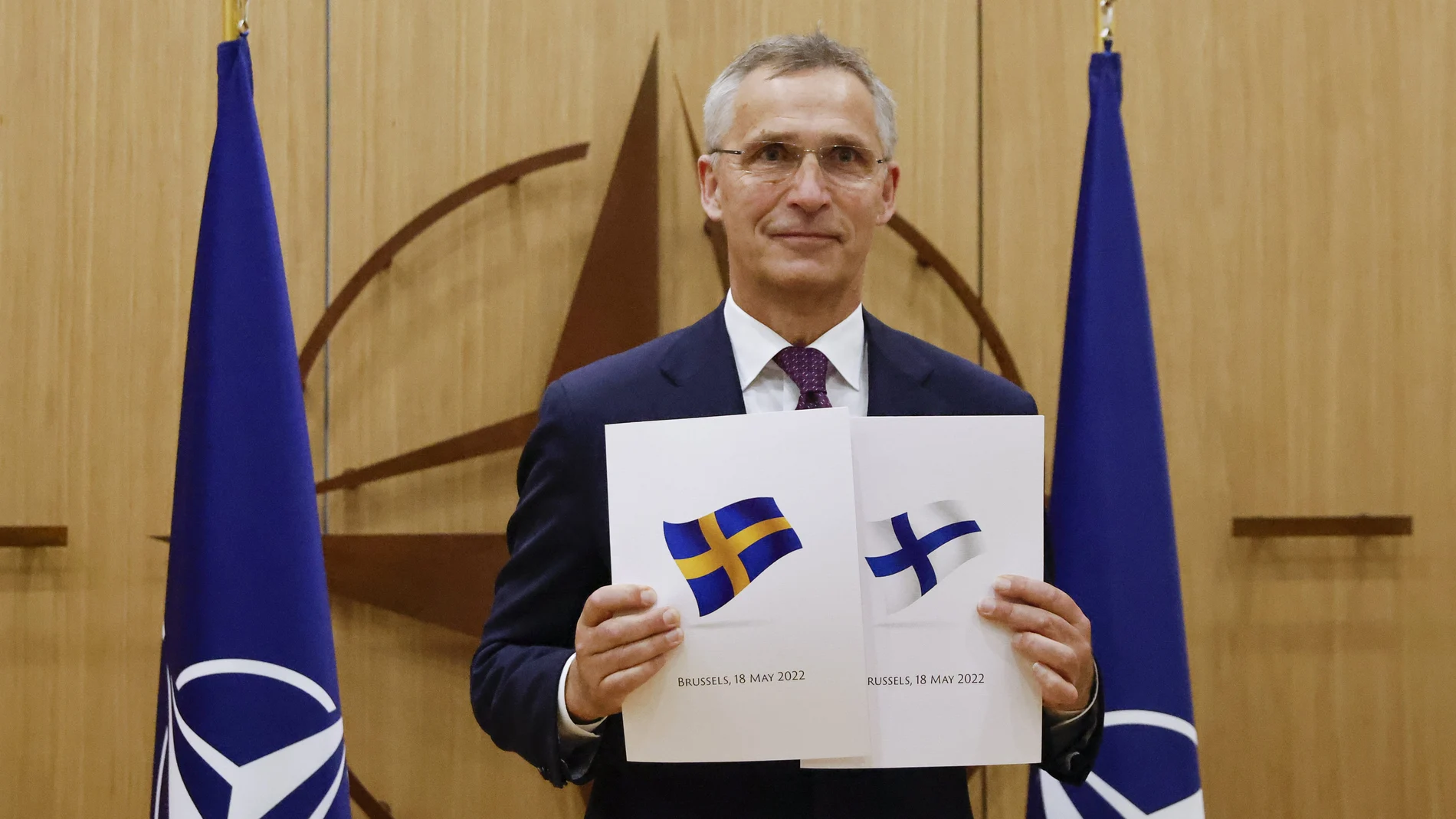 Jens Stoltenberg con la solicitud de Finlandia y Suecia para entrar en la OTAN en abril de 2022