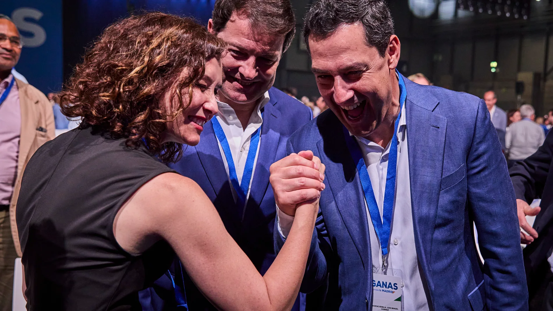 Isabel Diaz Ayuso, Juanma Moreno y Mañueco en el 17 Congreso autonómico de Madrid del Partido popular