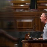 El diputado de Més Compromís Joan Baldoví interviene durante la sesión plenaria del Congreso de los Diputados celebrada este martes en Madrid