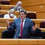 El ministro de Inclusión, Seguridad Social y Migraciones, José Luis Escrivá, interviene en una sesión de control al Gobierno en el Senado