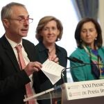 Patrimonio Nacional y la Universidad de Salamanca anuncian el fallo del Jurado del XXXI Premio Reina Sofía de Poesía Iberoamericana tras la reunión de sus integrantes en el Palacio Real de Madrid. En la imagen el rector de la Universidad de Salamanca, Ricardo Rivero