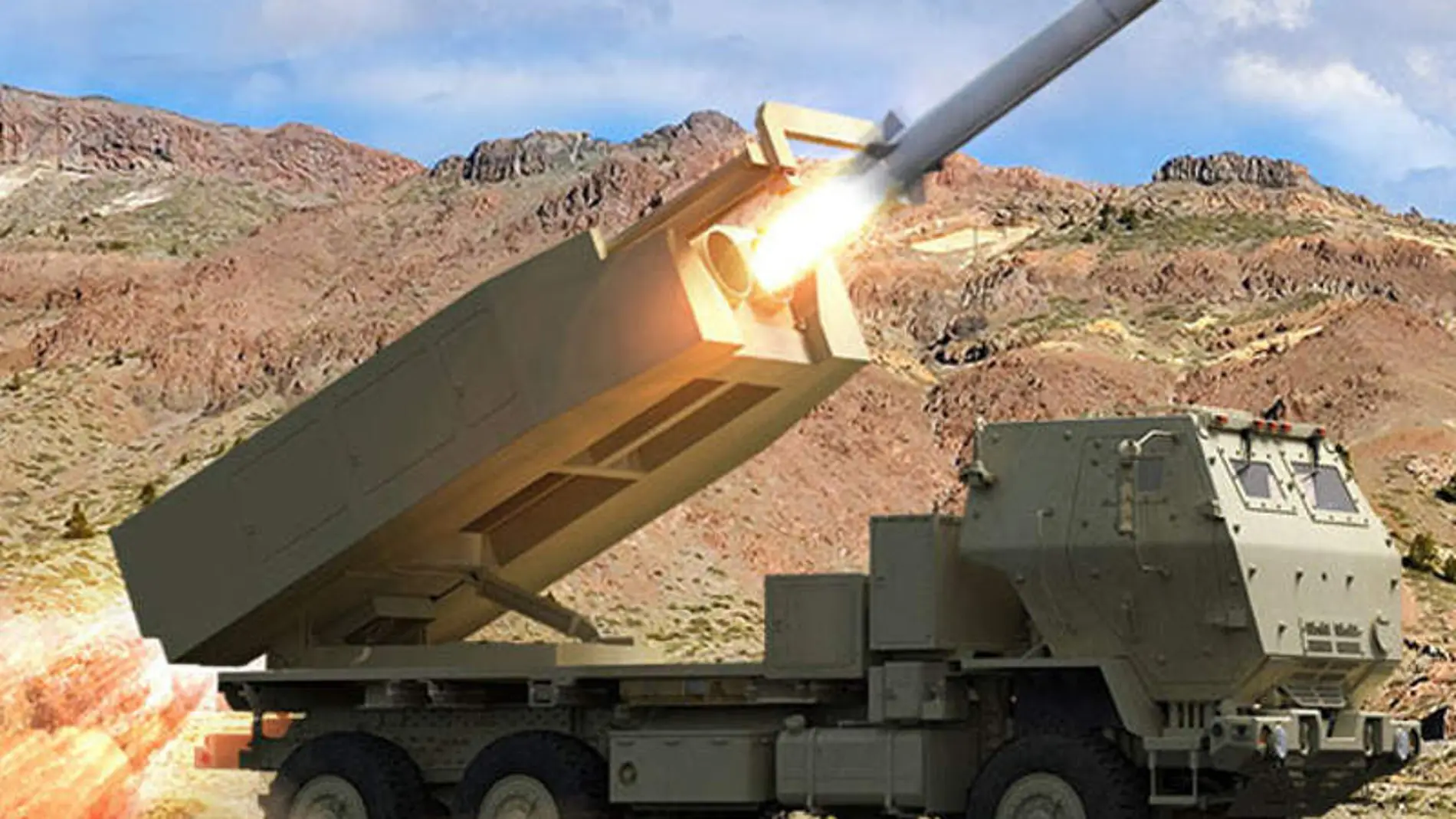 Lanzamiento de un misil ATACMS desde un sistema de lanzacohetes MLRS