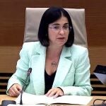 La ministra de Sanidad, Carolina Darias, en la Comisión de Sanidad y Consumo del Congreso para informar sobre las acciones llevadas a cabo frente a la COVID-19 y el nuevo sistema de vigilancia y control tras la fase aguda de la pandemia. CONGRESO DE LOS DIPUTADOS