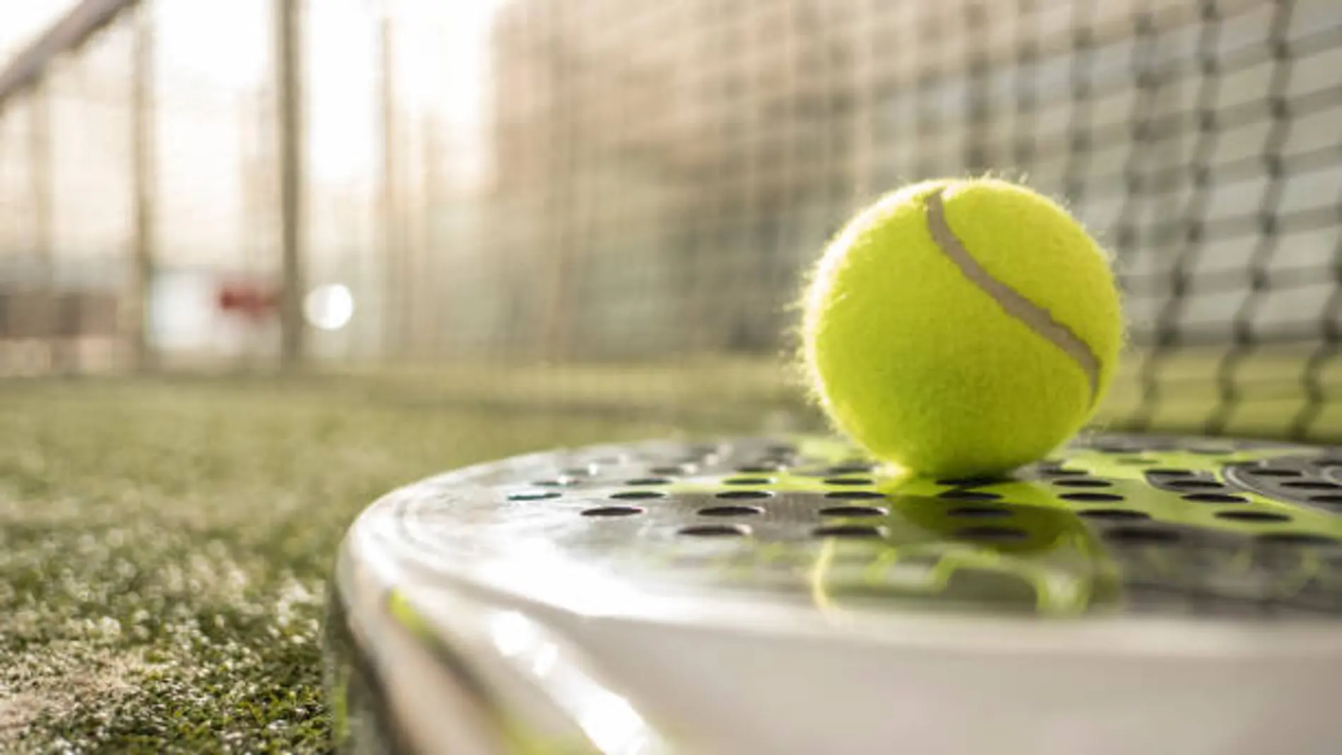 Paddle tennis objects and court.