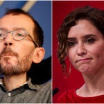 La presidenta de la Comunidad de Madrid, Isabel Díaz Ayuso, y el portavoz de Podemos en el Congreso, Pablo Echenique