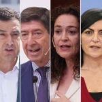 De izquierda a derecha: Juan Espadas (PSOE), Juan Manuel Moreno (PP), Juan Marín (Ciudadanos), Inmaculada Nieto (Por Andalucía), Macarena Olona (Vox) y Teresa Rodríguez (Adelante Andalucía)