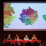 El presidente de Aegal, Alfonso Llopart; la vicealcaldesa de Madrid, Begoña Villacís; la presidenta de FELGTBI+, Uge Sangil y la presidenta de COGAM, el Colectivo de Lesbianas, Gays, Transexuales y Bisexuales de Madrid, Carmen García, durante la presentación de la programación oficial MADO 2022