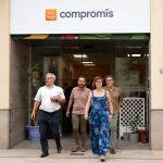 El alcalde de València, Joan Ribó (Compromís); el coportavoz por parte de Iniciativa, Alberto Ibáñez; la coordinadora de Compromís, Àgueda Micó, y el diputado en las Cortes Valencianas, Juan Ponce