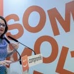 La vicepresidenta de la Generalitat y coportavoz de Compromís, Mónica Oltra, durante la rueda de prensa que ha ofrecido este martes en la que anunció su dimisión