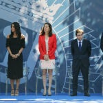 La delegada de Seguridad y Emergencias, Inmaculada Sanz, a la izquierda, junto a Begoña Villacís, Eugenia Carballedo, José Luis Martínez-Almeida, y Enrique López, durante el acto de conmemoración de la festividad de San Juan Bautista, patrón de la Policía Municipal
